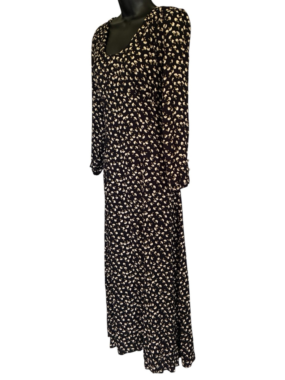 VTG 90s Whimsygoth Grunge Ditsy Black Floral Long Sleeve Maxi Dress SZ M - Picture 3 of 8